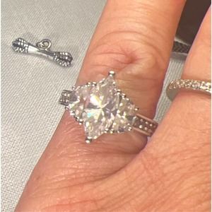 Silver ring SW 925 CZ 1 large marquis 10 small & 2 1/2 moon cz cut gem. Sz 5.75